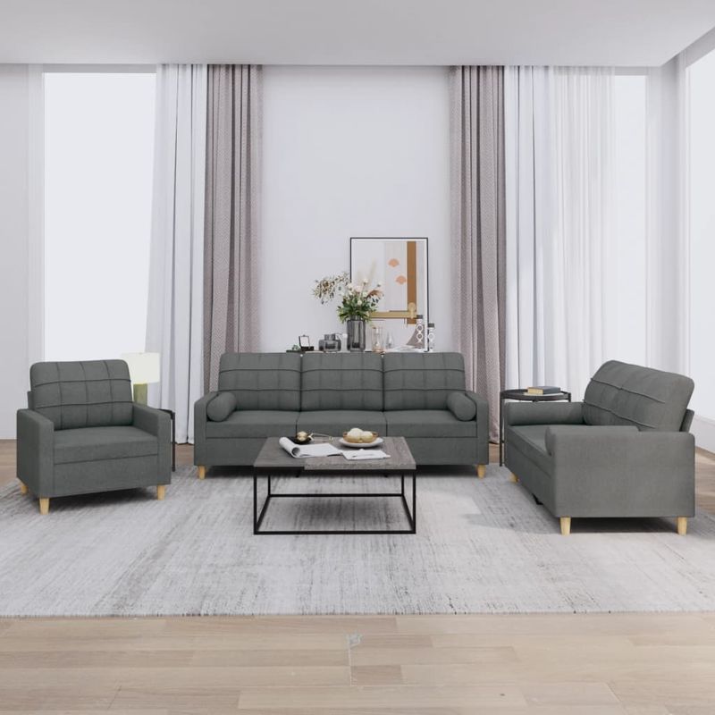 Casa si Gradina - Mobilier - Seturi de mobilier - Seturi living - Set de canapele cu perne, 3 piese, gri inchis, textil - Infinity.ro