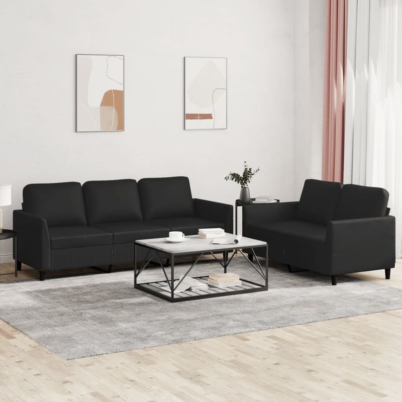 Casa si Gradina - Mobilier - Seturi de mobilier - Seturi living - Set de canapele cu perne, 2 piese, negru, piele ecologica - Infinity.ro