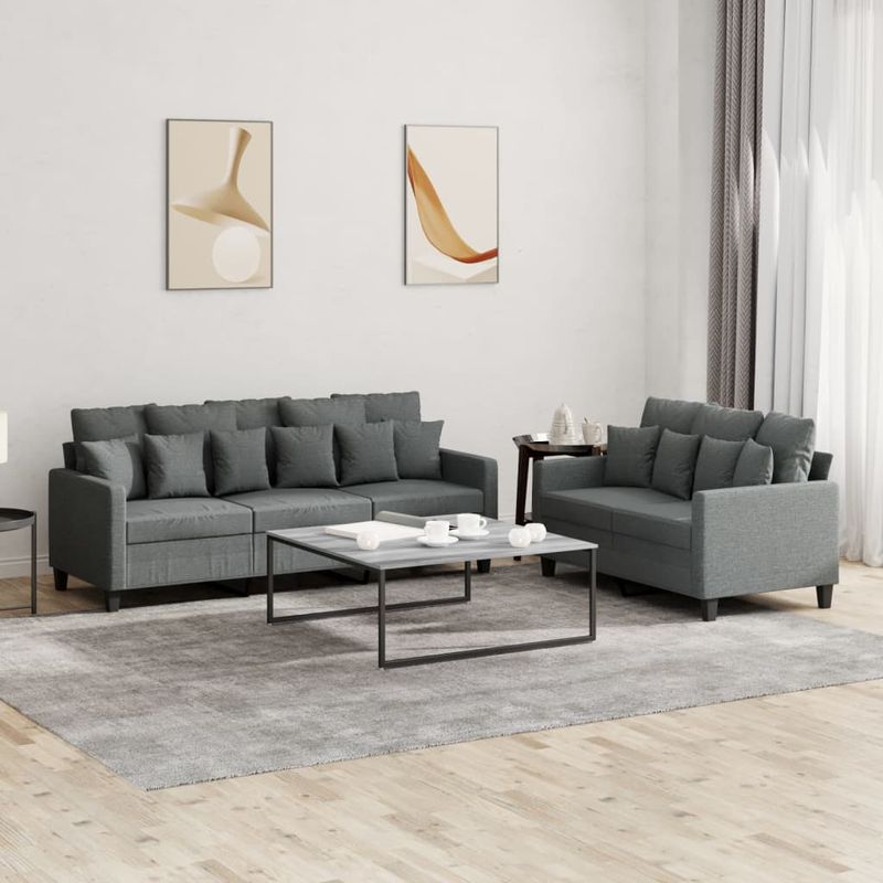 Casa si Gradina - Mobilier - Seturi de mobilier - Seturi living - Set de canapele cu perne, 2 piese, gri inchis, textil - Infinity.ro
