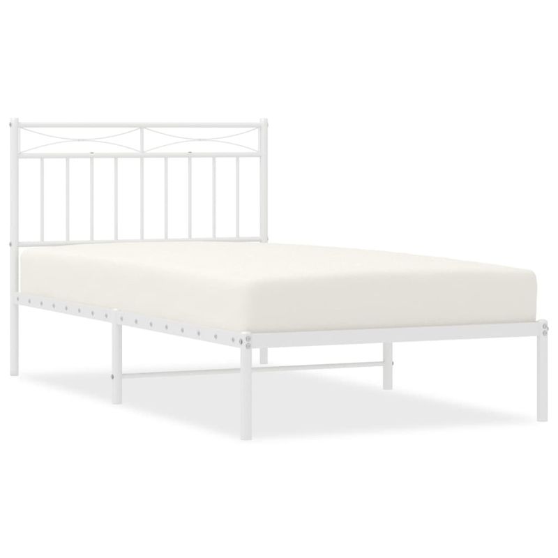 Casa si Gradina - Mobilier - Paturi si accesorii - Paturi - Cadru de pat metalic cu tablie, alb, 100x190 cm - Infinity.ro