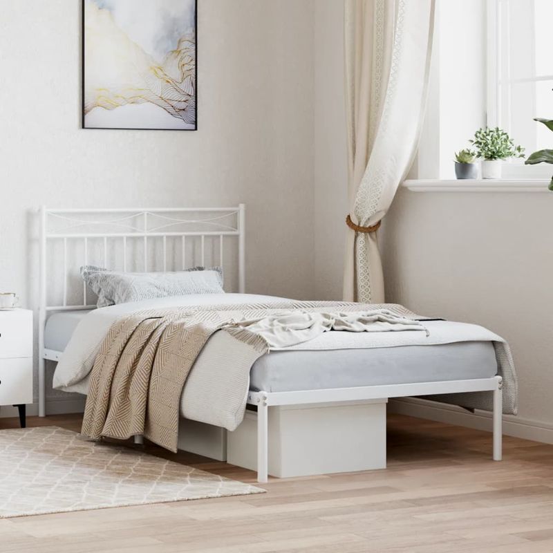 Casa si Gradina - Mobilier - Paturi si accesorii - Paturi - Cadru de pat metalic cu tablie, alb, 100x190 cm - Infinity.ro
