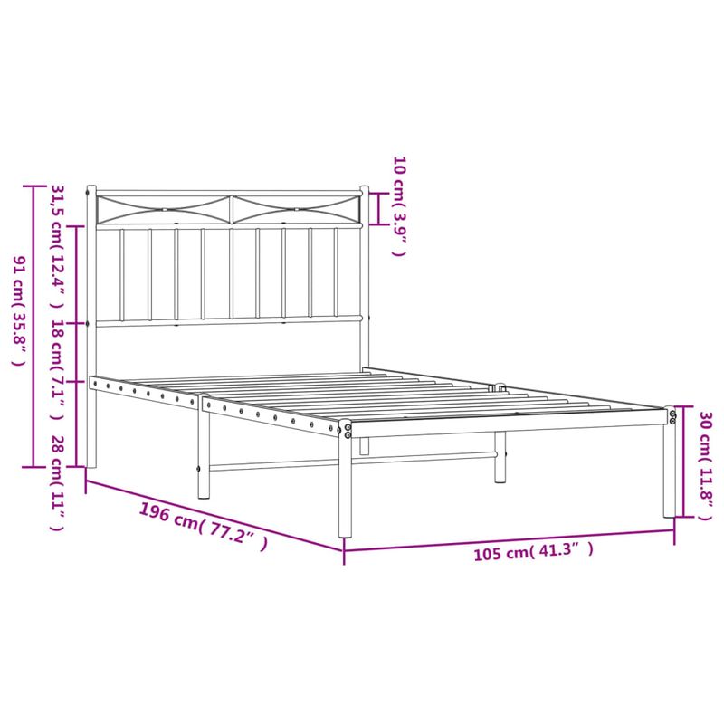 Casa si Gradina - Mobilier - Paturi si accesorii - Paturi - Cadru de pat metalic cu tablie, alb, 100x190 cm - Infinity.ro
