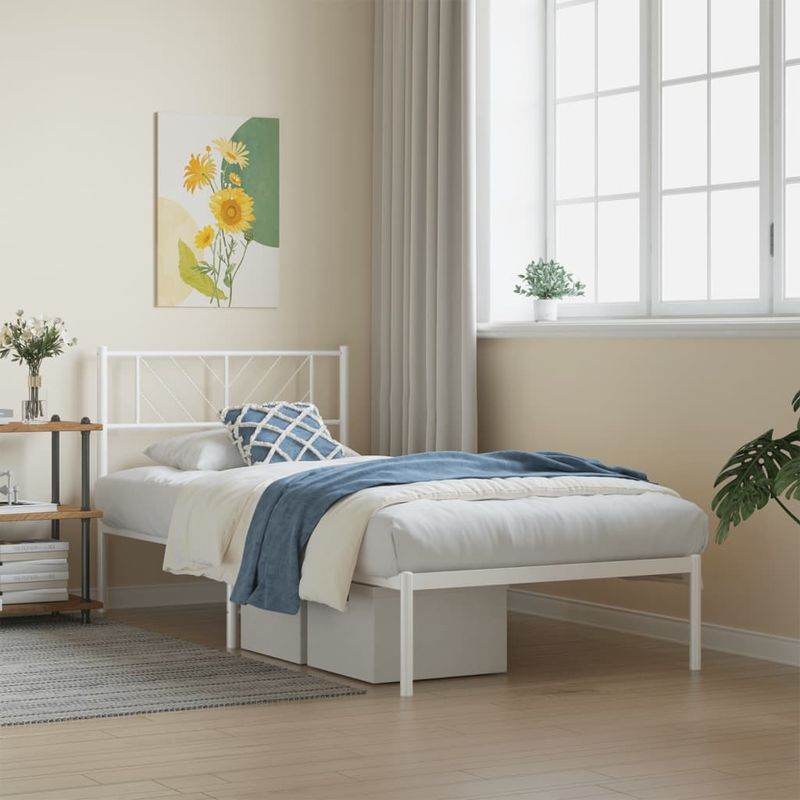 Casa si Gradina - Mobilier - Paturi si accesorii - Paturi - Cadru pat metalic cu tablie, alb, 90x200 cm - Infinity.ro