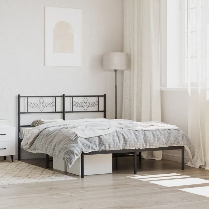 Casa si Gradina - Mobilier - Paturi si accesorii - Paturi - Cadru de pat metalic cu tablie, negru, 140x190 cm - Infinity.ro