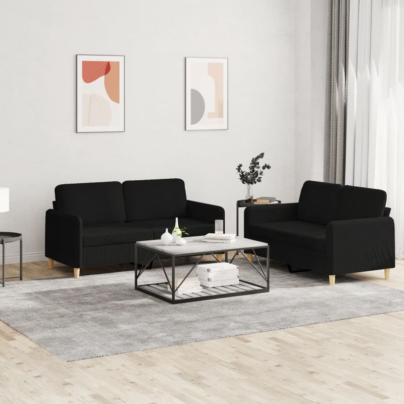 Casa si Gradina - Mobilier - Seturi de mobilier - Seturi living - Set de canapele cu perne, 2 piese, negru, textil - Infinity.ro