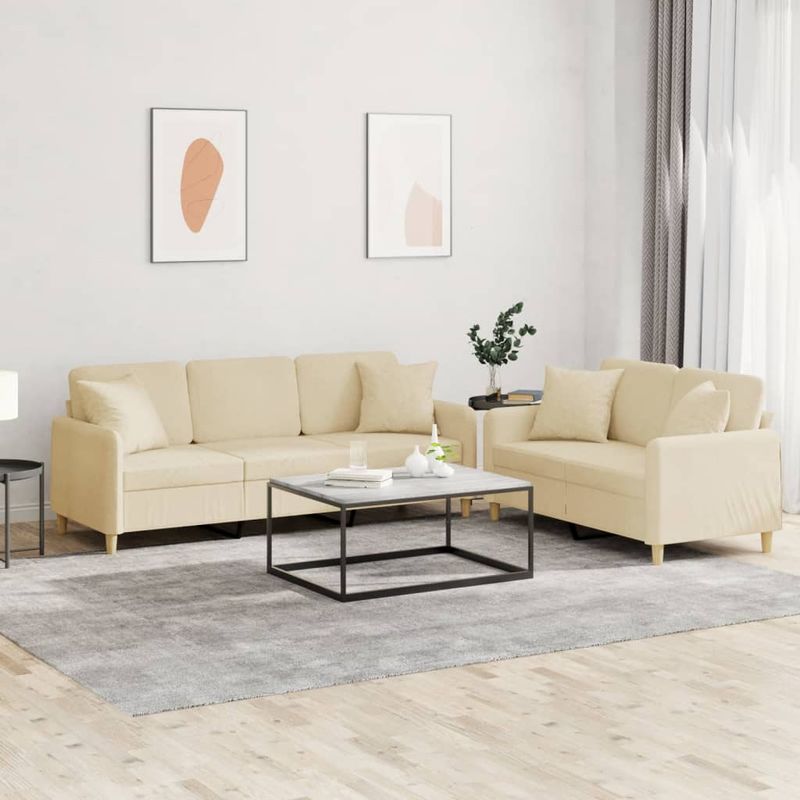 Casa si Gradina - Mobilier - Seturi de mobilier - Seturi living - Set de canapele cu perne, 2 piese, crem, material textil - Infinity.ro