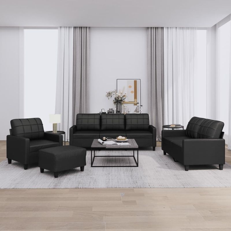 Casa si Gradina - Mobilier - Seturi de mobilier - Seturi living - Set de canapele cu perne, 4 piese, negru, piele ecologica - Infinity.ro