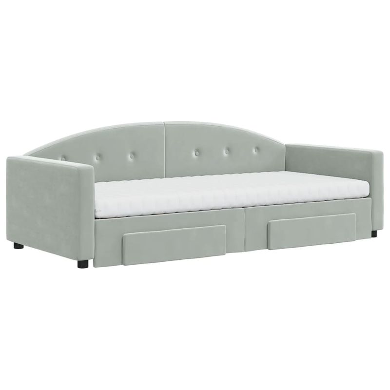 Casa si Gradina - Mobilier - Paturi si accesorii - Paturi - Pat de zi cu extensie si sertare, gri deschis 90x200 cm catifea - Infinity.ro