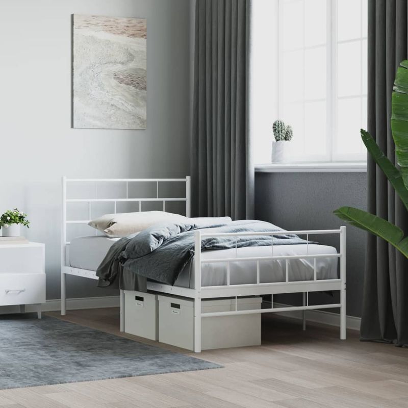 Casa si Gradina - Mobilier - Paturi si accesorii - Paturi - Cadru de pat metalic cu tablie de cap/picioare, alb, 100x190 cm - Infinity.ro
