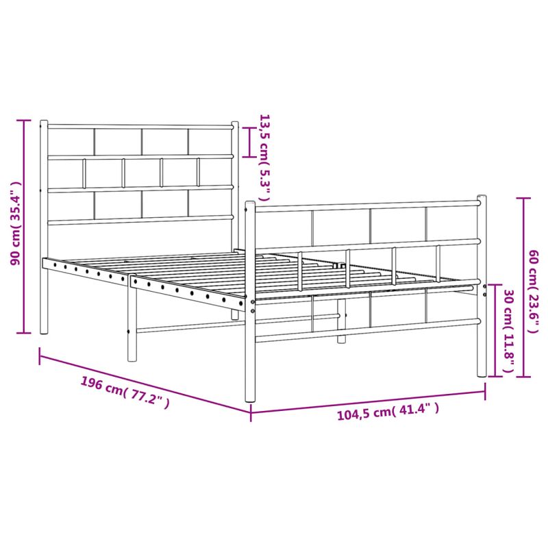 Casa si Gradina - Mobilier - Paturi si accesorii - Paturi - Cadru de pat metalic cu tablie de cap/picioare, alb, 100x190 cm - Infinity.ro
