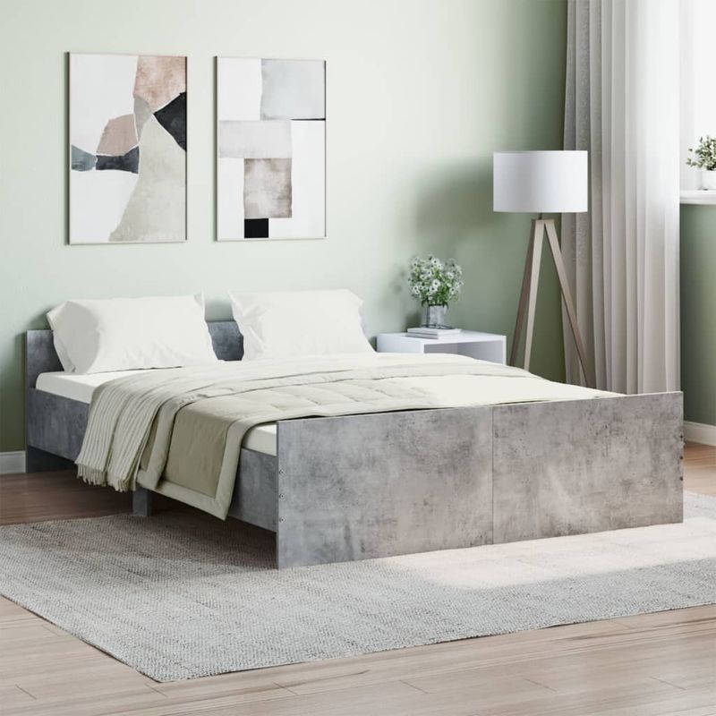 Casa si Gradina - Mobilier - Paturi si accesorii - Paturi - Cadru de pat cu tablie la cap/picioare, gri beton, 135x190 cm - Infinity.ro