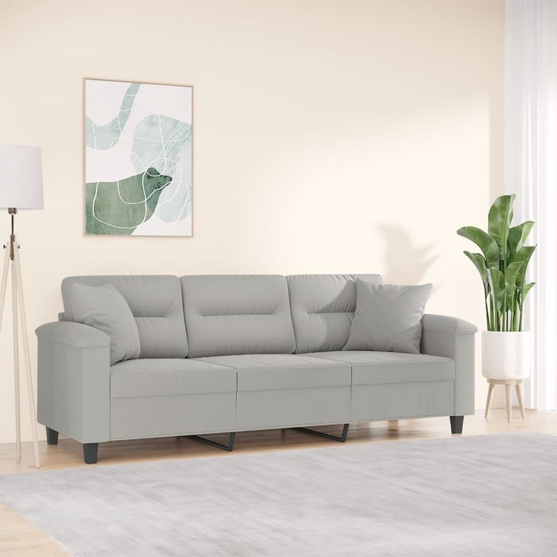 Casa si Gradina - Mobilier - Canapele si coltare - Canapele - Canapea cu 3 locuri si perne, gri deschis, 180 cm, microfibra - Infinity.ro