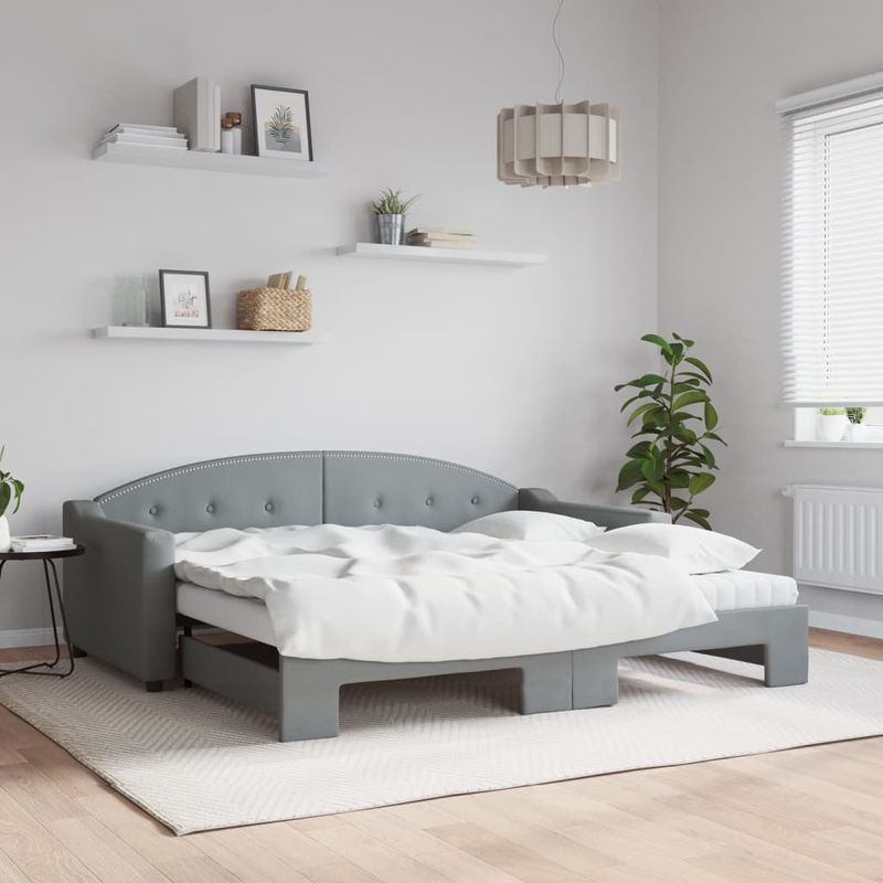 Casa si Gradina - Mobilier - Paturi si accesorii - Paturi - Pat de zi cu extensie si saltele, gri deschis 90x190 cm textil - Infinity.ro