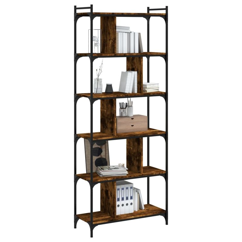 Casa si Gradina - Mobilier - Biblioteci si rafturi - Biblioteci - Biblioteca cu 6 niveluri, stejar fumuriu, 76x32x192 cm, lemn - Infinity.ro