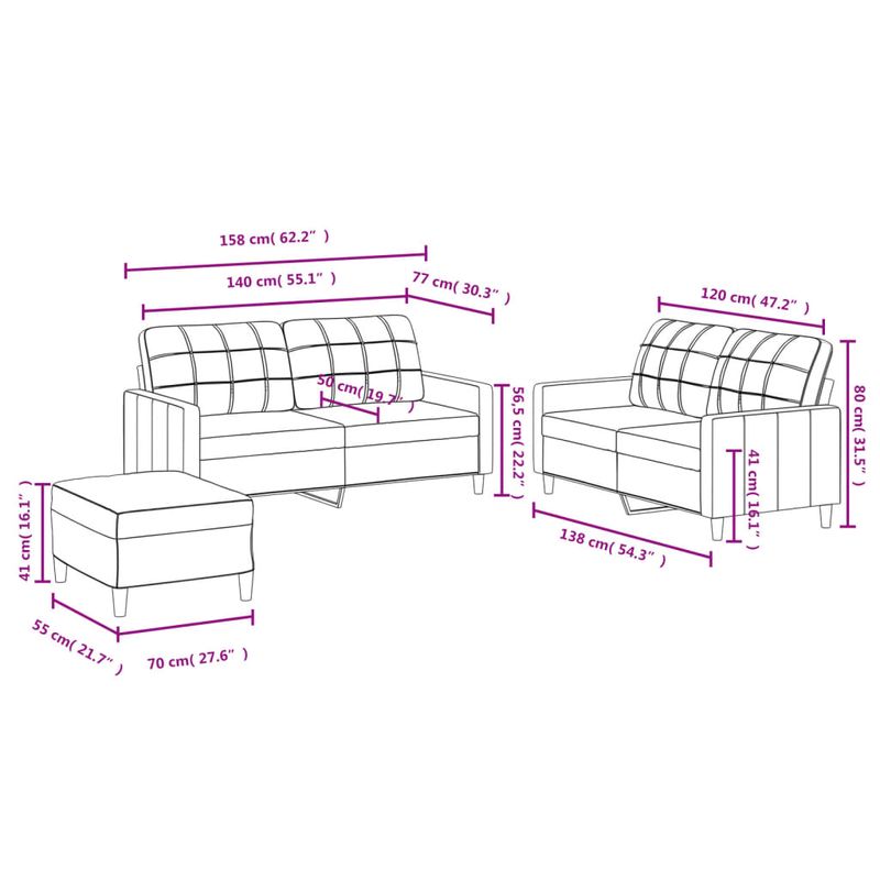 Casa si Gradina - Mobilier - Seturi de mobilier - Seturi living - Set de canapele cu perne, 3 piese, crem, textil - Infinity.ro