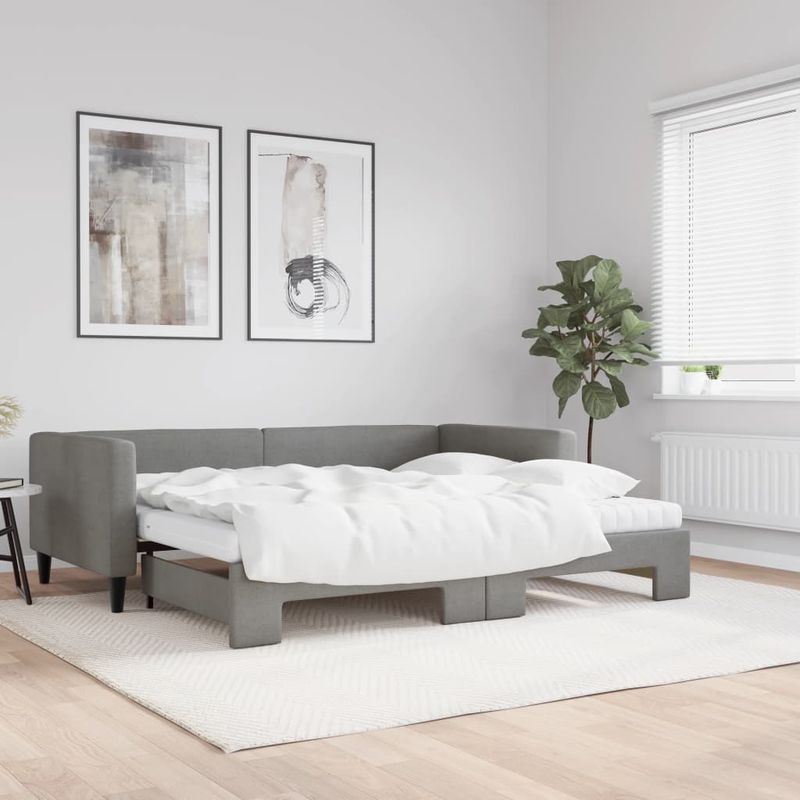 Casa si Gradina - Mobilier - Paturi si accesorii - Paturi - Pat de zi cu extensie si saltele, gri inchis, 90x200 cm, textil - Infinity.ro