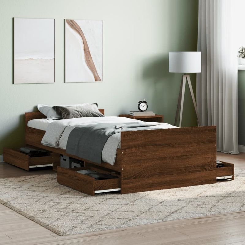 Casa si Gradina - Mobilier - Paturi si accesorii - Paturi - Cadru de pat cu tablie la cap/picioare, stejar maro, 100x200 cm - Infinity.ro