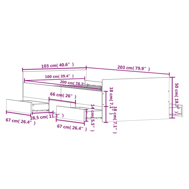 Casa si Gradina - Mobilier - Paturi si accesorii - Paturi - Cadru de pat cu tablie la cap/picioare, stejar maro, 100x200 cm - Infinity.ro