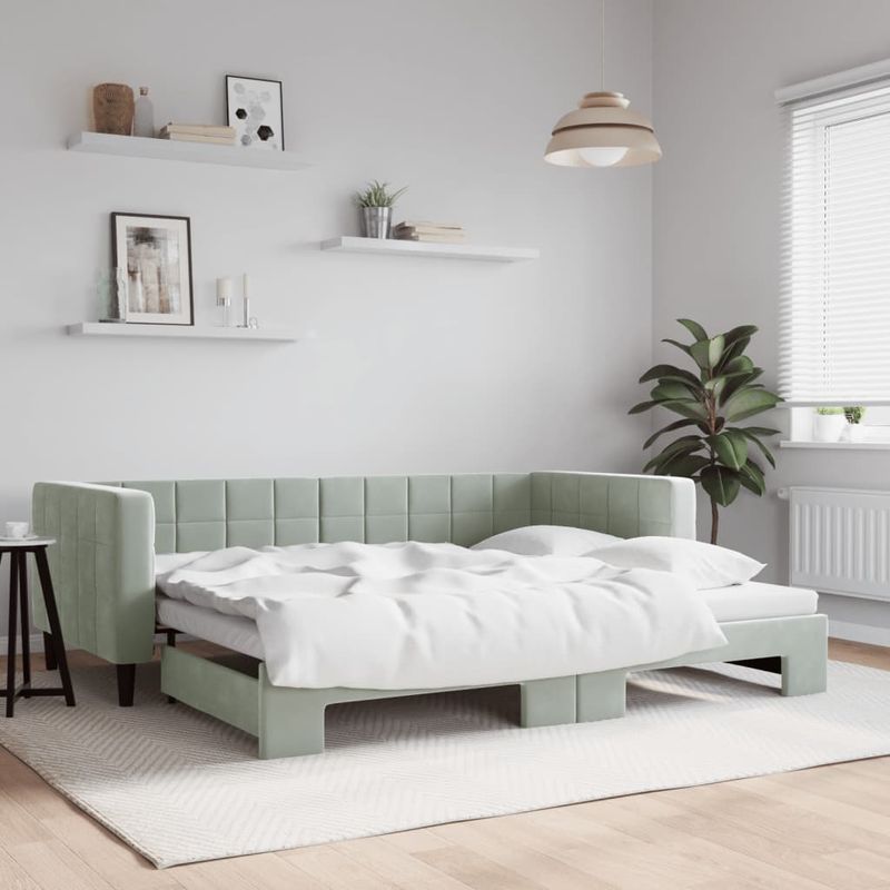 Casa si Gradina - Mobilier - Paturi si accesorii - Paturi - Pat de zi cu extensie, gri deschis, 90x200 cm, catifea - Infinity.ro