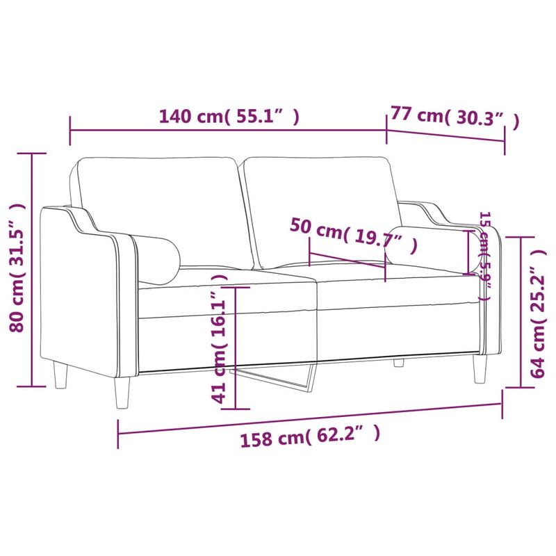 Casa si Gradina - Mobilier - Canapele si coltare - Canapele - Canapea cu 2 locuri cu pernute, maro, 140 cm, textil - Infinity.ro