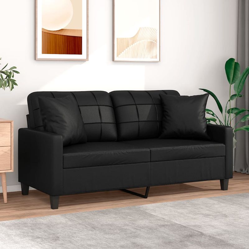 Casa si Gradina - Mobilier - Canapele si coltare - Canapele - Canapea cu 2 locuri cu pernute, negru, 140 cm, piele ecologica - Infinity.ro