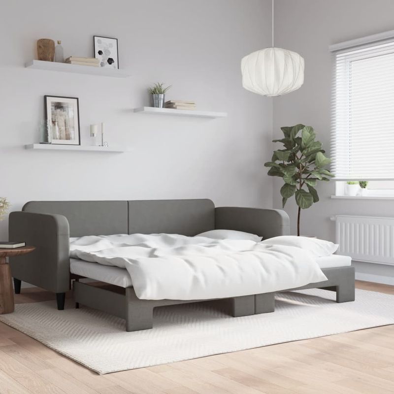 Casa si Gradina - Mobilier - Paturi si accesorii - Paturi - Pat de zi cu extensie, gri inchis, 90x190 cm, textil - Infinity.ro