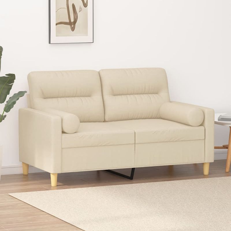 Casa si Gradina - Mobilier - Canapele si coltare - Canapele - Canapea cu 2 locuri cu pernute, crem, 120 cm, textil - Infinity.ro