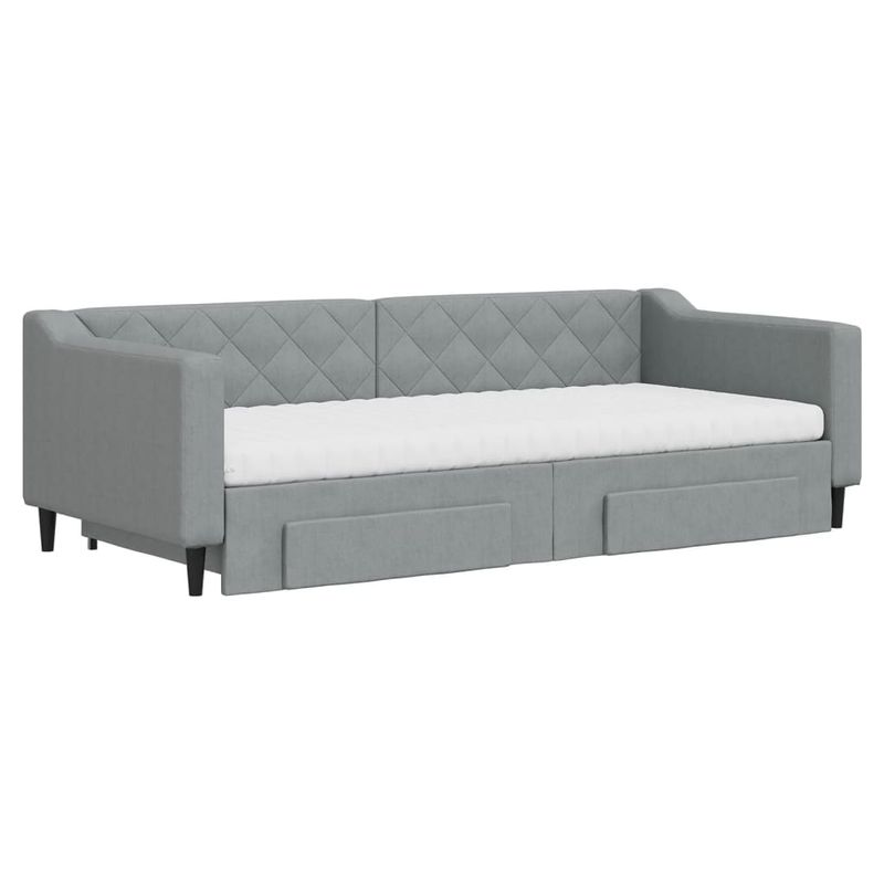 Casa si Gradina - Mobilier - Paturi si accesorii - Paturi - Pat de zi cu extensie si sertare, gri deschis, 90x200 cm textil - Infinity.ro