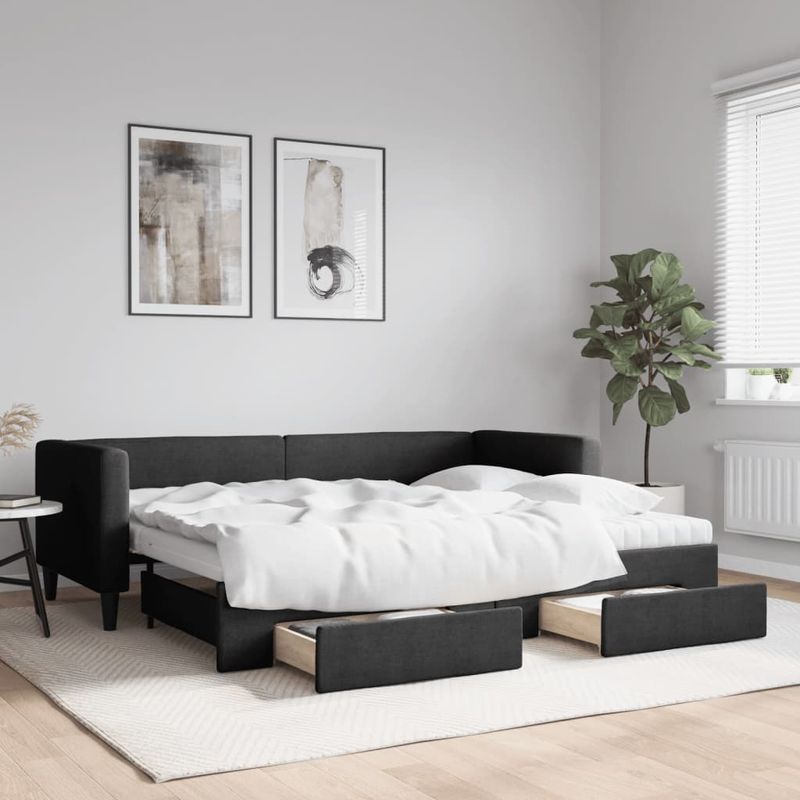 Casa si Gradina - Mobilier - Paturi si accesorii - Paturi - Pat de zi cu extensie si sertare, negru, 80x200 cm, textil - Infinity.ro