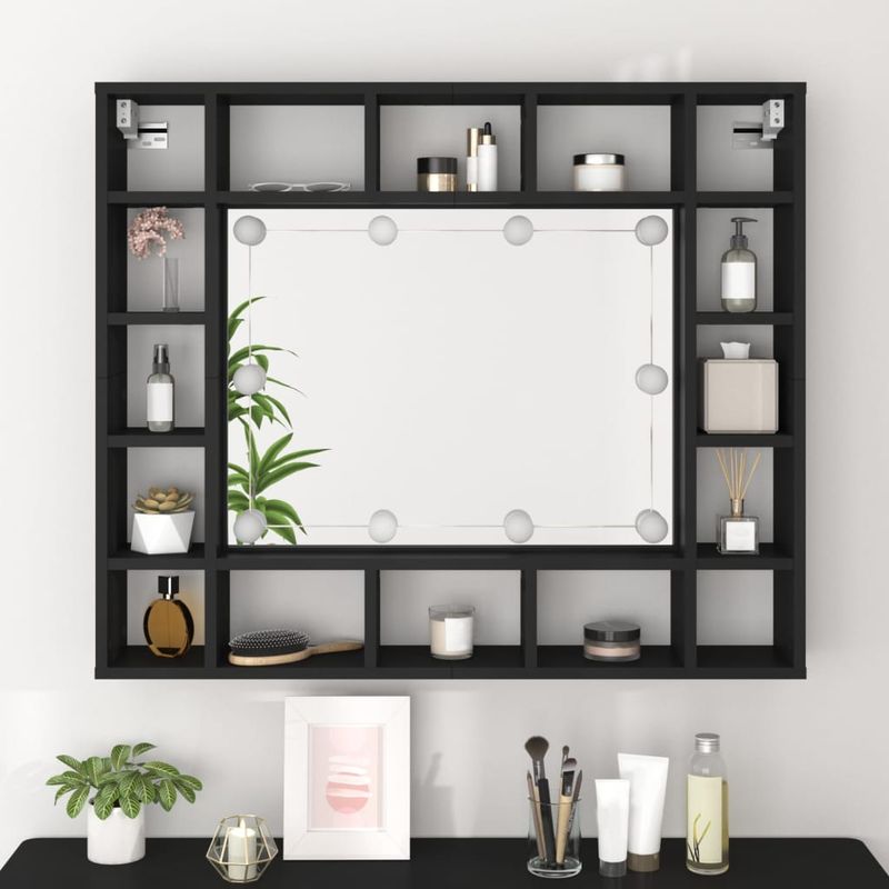 Casa si Gradina - Mobilier - Comode si corpuri - Masute de toaleta - Dulap cu oglinda cu LED, negru, 91x15x76,5 cm - Infinity.ro
