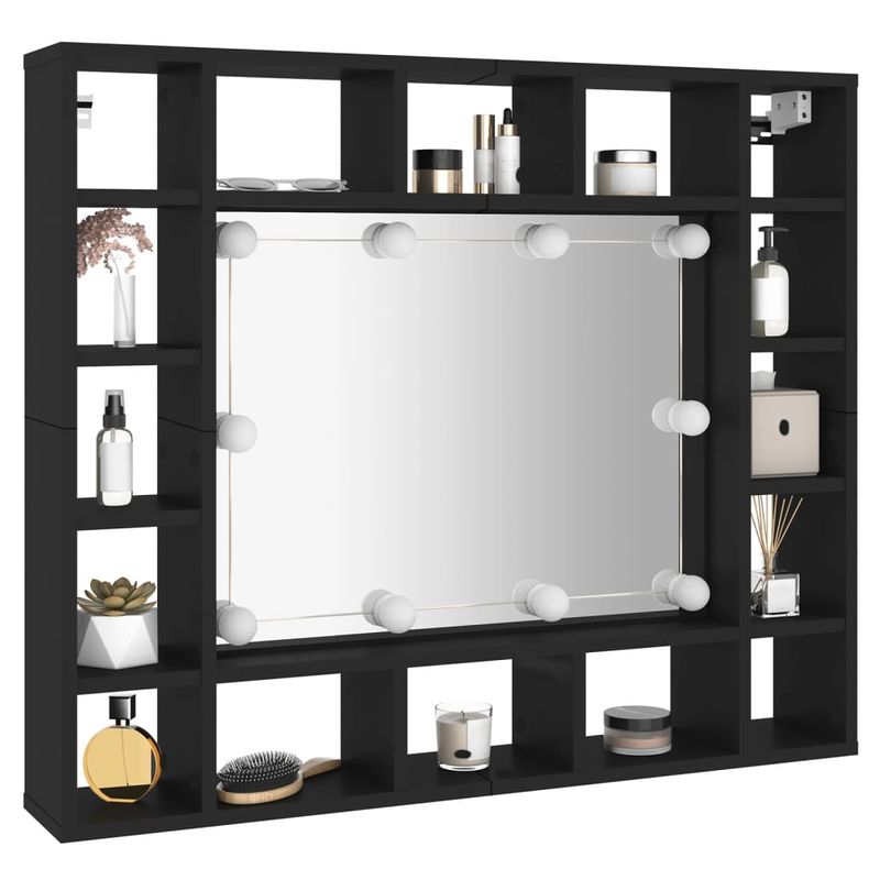 Casa si Gradina - Mobilier - Comode si corpuri - Masute de toaleta - Dulap cu oglinda cu LED, negru, 91x15x76,5 cm - Infinity.ro