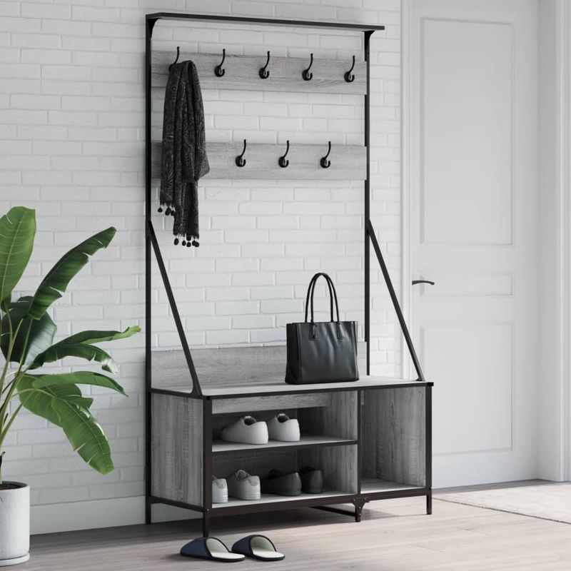 Casa si Gradina - Mobilier - Organizare si depozitare - Cuiere - Suport de haine cu raft pantofi, sonoma gri, 100x41x184 cm - Infinity.ro