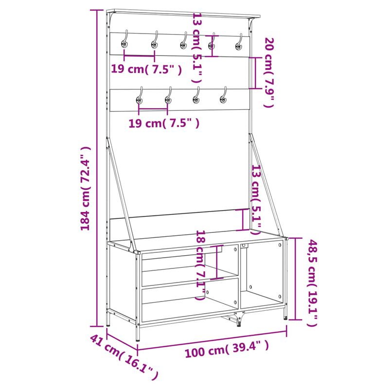 Casa si Gradina - Mobilier - Organizare si depozitare - Cuiere - Suport de haine cu raft pantofi, sonoma gri, 100x41x184 cm - Infinity.ro