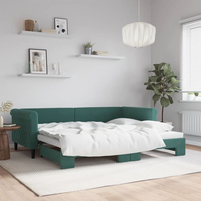 Casa si Gradina - Mobilier - Paturi si accesorii - Paturi - Pat de zi cu extensie, verde inchis, 90x200 cm, catifea - Infinity.ro