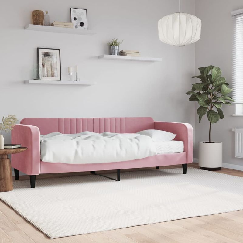 Casa si Gradina - Mobilier - Paturi si accesorii - Paturi - Pat de zi cu saltea, roz, 80x200 cm, catifea - Infinity.ro
