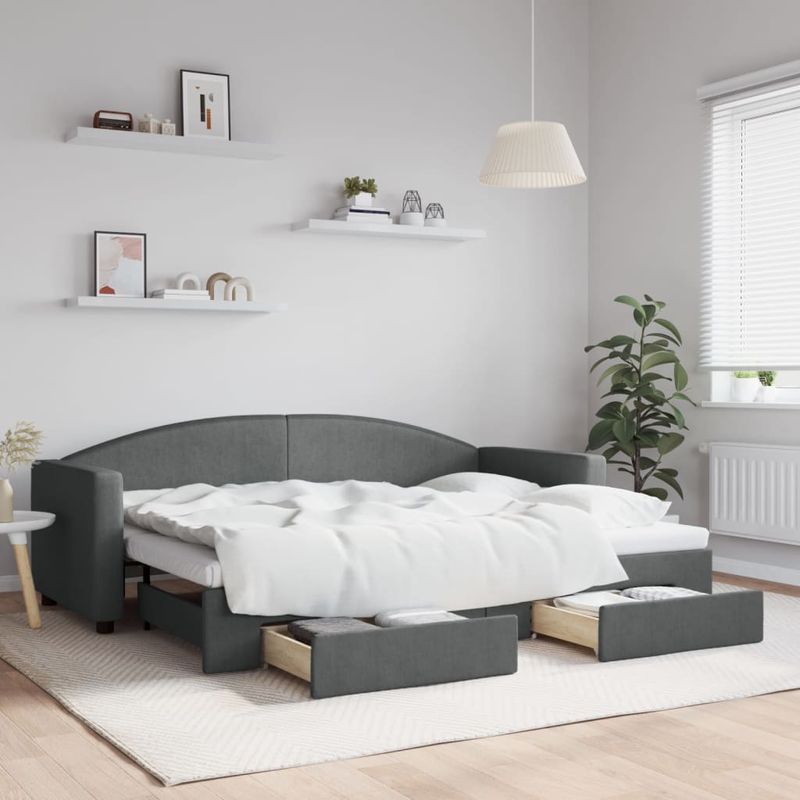 Casa si Gradina - Mobilier - Paturi si accesorii - Paturi - Pat de zi cu extensie si sertare, gri inchis, 80x200 cm textil - Infinity.ro