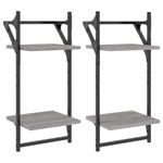 Casa si Gradina - Mobilier - Biblioteci si rafturi - Rafturi - Rafturi perete 2 niveluri cu bare 2 buc. gri sonoma 30x25x65 cm - Infinity.ro