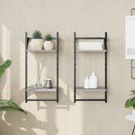 Casa si Gradina - Mobilier - Biblioteci si rafturi - Rafturi - Rafturi perete 2 niveluri cu bare 2 buc. gri sonoma 30x25x65 cm - Infinity.ro