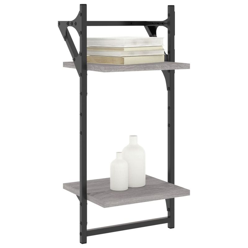 Casa si Gradina - Mobilier - Biblioteci si rafturi - Rafturi - Rafturi perete 2 niveluri cu bare 2 buc. gri sonoma 30x25x65 cm - Infinity.ro