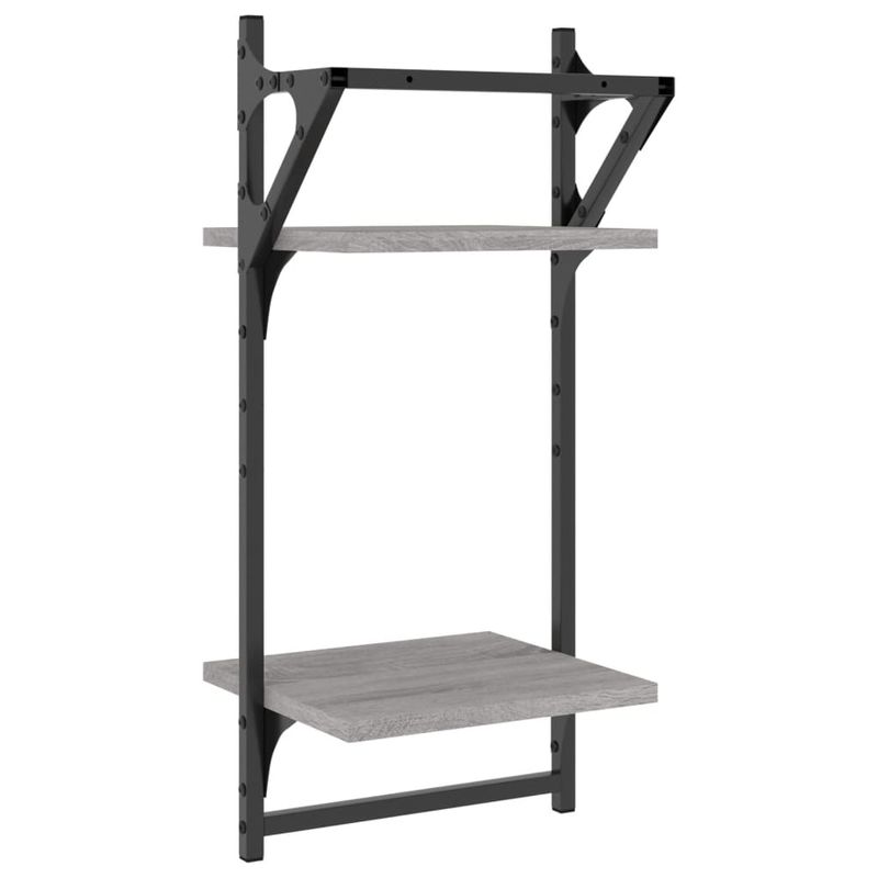 Casa si Gradina - Mobilier - Biblioteci si rafturi - Rafturi - Rafturi perete 2 niveluri cu bare 2 buc. gri sonoma 30x25x65 cm - Infinity.ro