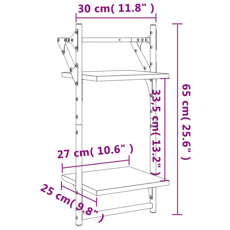 Casa si Gradina - Mobilier - Biblioteci si rafturi - Rafturi - Rafturi perete 2 niveluri cu bare 2 buc. gri sonoma 30x25x65 cm - Infinity.ro