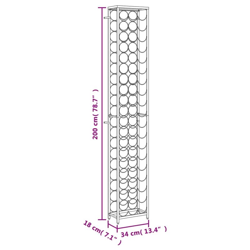 Casa si Gradina - Bucatarie si vesela - Accesorii bar - Carafe si decantoare - Suport sticle vin 57 de sticle, negru 34x18x200 cm fier forjat - Infinity.ro