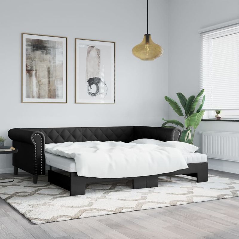 Casa si Gradina - Mobilier - Paturi si accesorii - Paturi - Pat de zi cu extensie si saltele negru 90x200cm piele ecologica - Infinity.ro