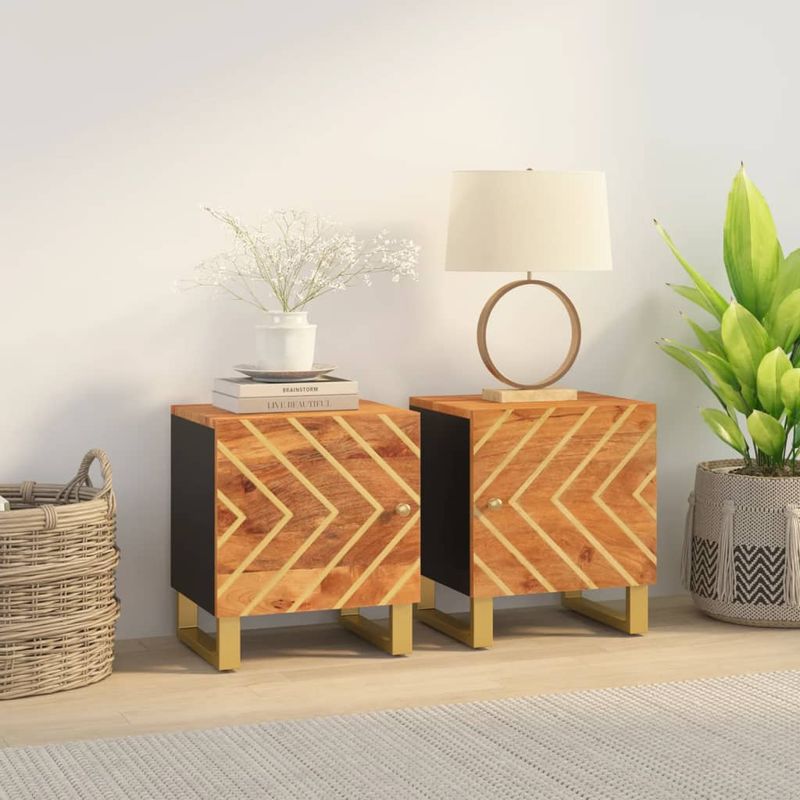 Casa si Gradina - Mobilier - Comode si corpuri - Noptiere - Noptiere, 2 buc., maro si negru, lemn masiv de mango - Infinity.ro