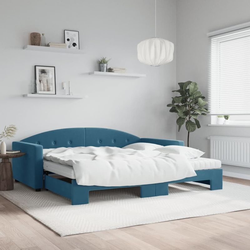 Casa si Gradina - Mobilier - Paturi si accesorii - Paturi - Pat de zi cu extensie si saltele, albastru, 100x200 cm, catifea - Infinity.ro
