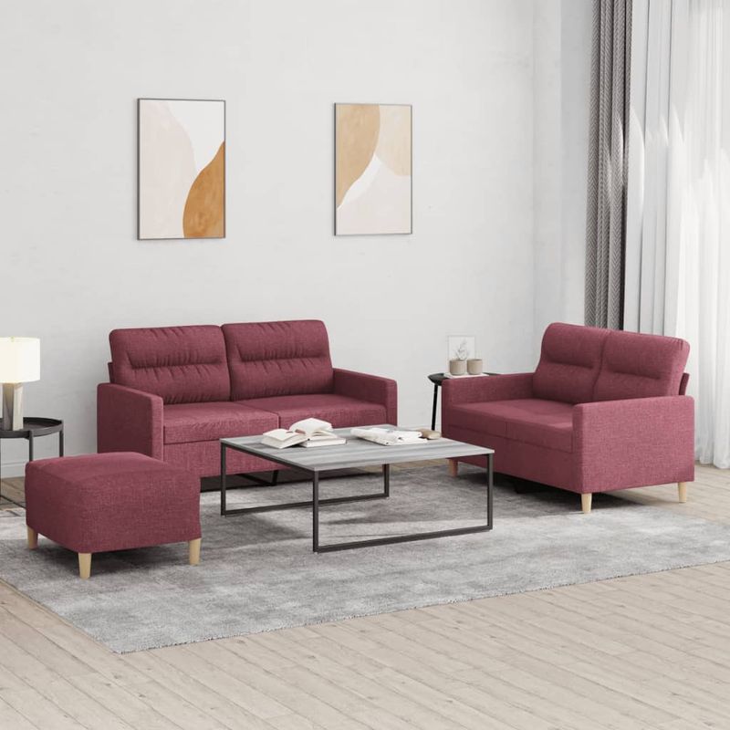 Casa si Gradina - Mobilier - Seturi de mobilier - Seturi living - Set canapea cu perne, 3 piese, rosu vin, material textil - Infinity.ro
