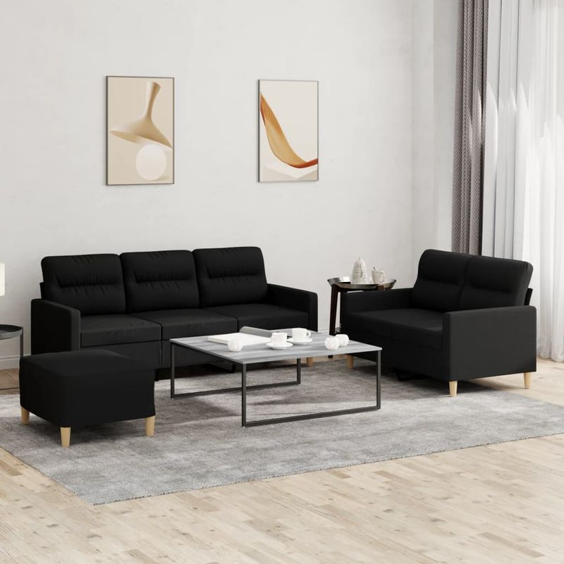 Casa si Gradina - Mobilier - Seturi de mobilier - Seturi living - Set de canapele cu perne, 3 piese, negru, textil - Infinity.ro