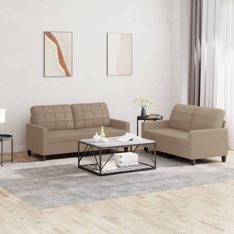 Casa si Gradina - Mobilier - Seturi de mobilier - Seturi living - Set de canapele cu perne, 2 piese, cappuccino, piele ecologica - Infinity.ro