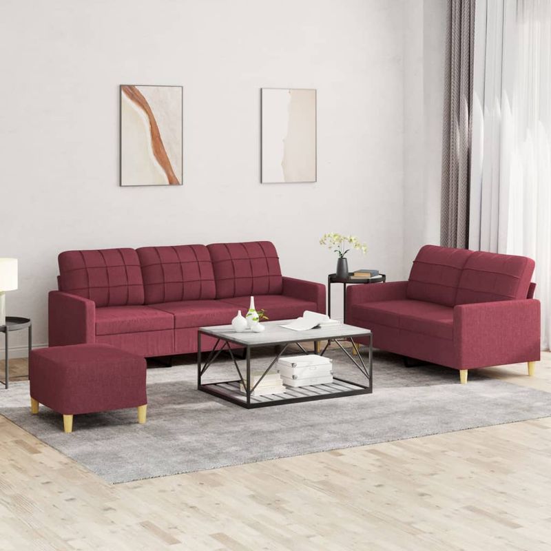 Casa si Gradina - Mobilier - Seturi de mobilier - Seturi living - Set canapea cu perne, 3 piese, rosu vin, material textil - Infinity.ro