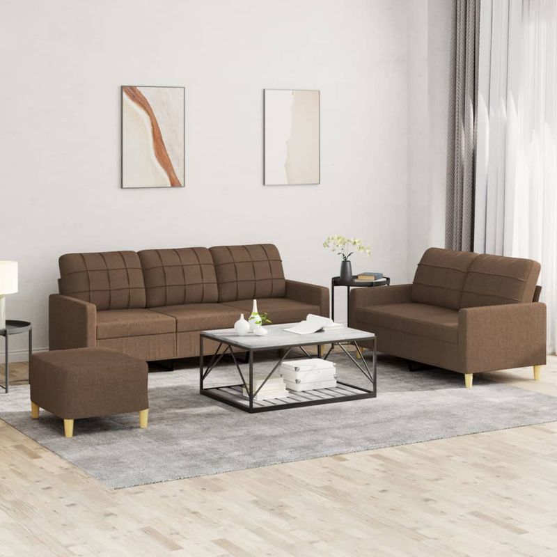 Casa si Gradina - Mobilier - Seturi de mobilier - Seturi living - Set de canapele cu perne, 3 piese, maro, textil - Infinity.ro